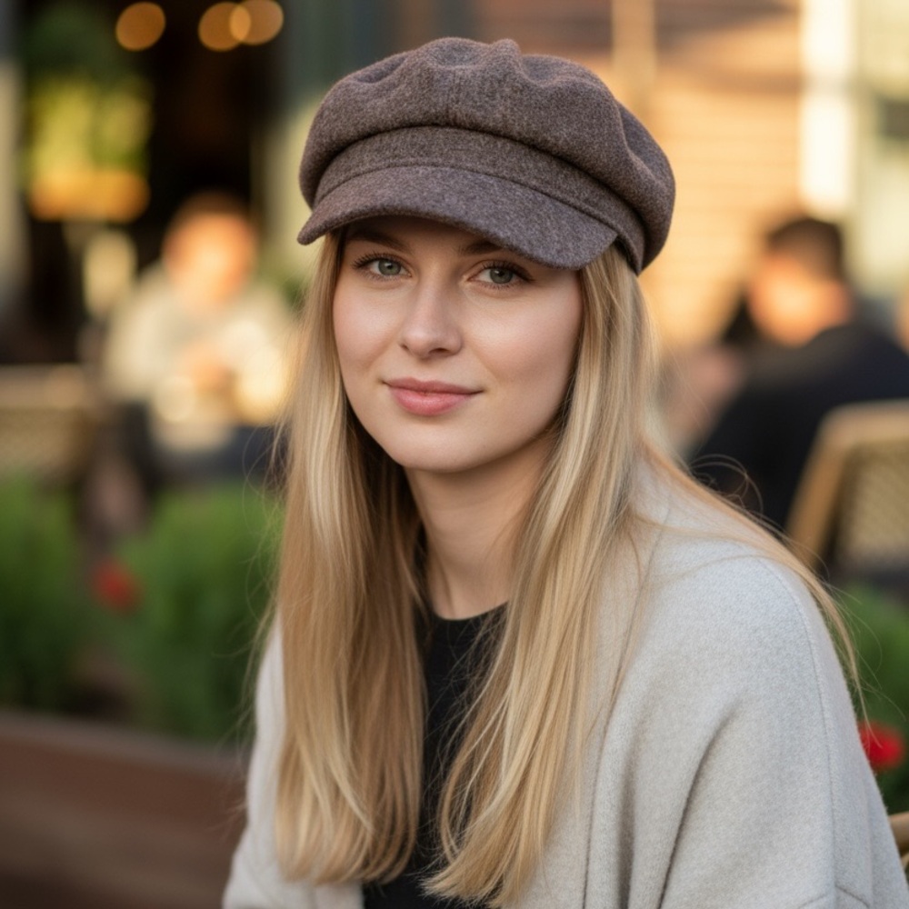 Angela and William women’s wool polyester cap, light academia Hat